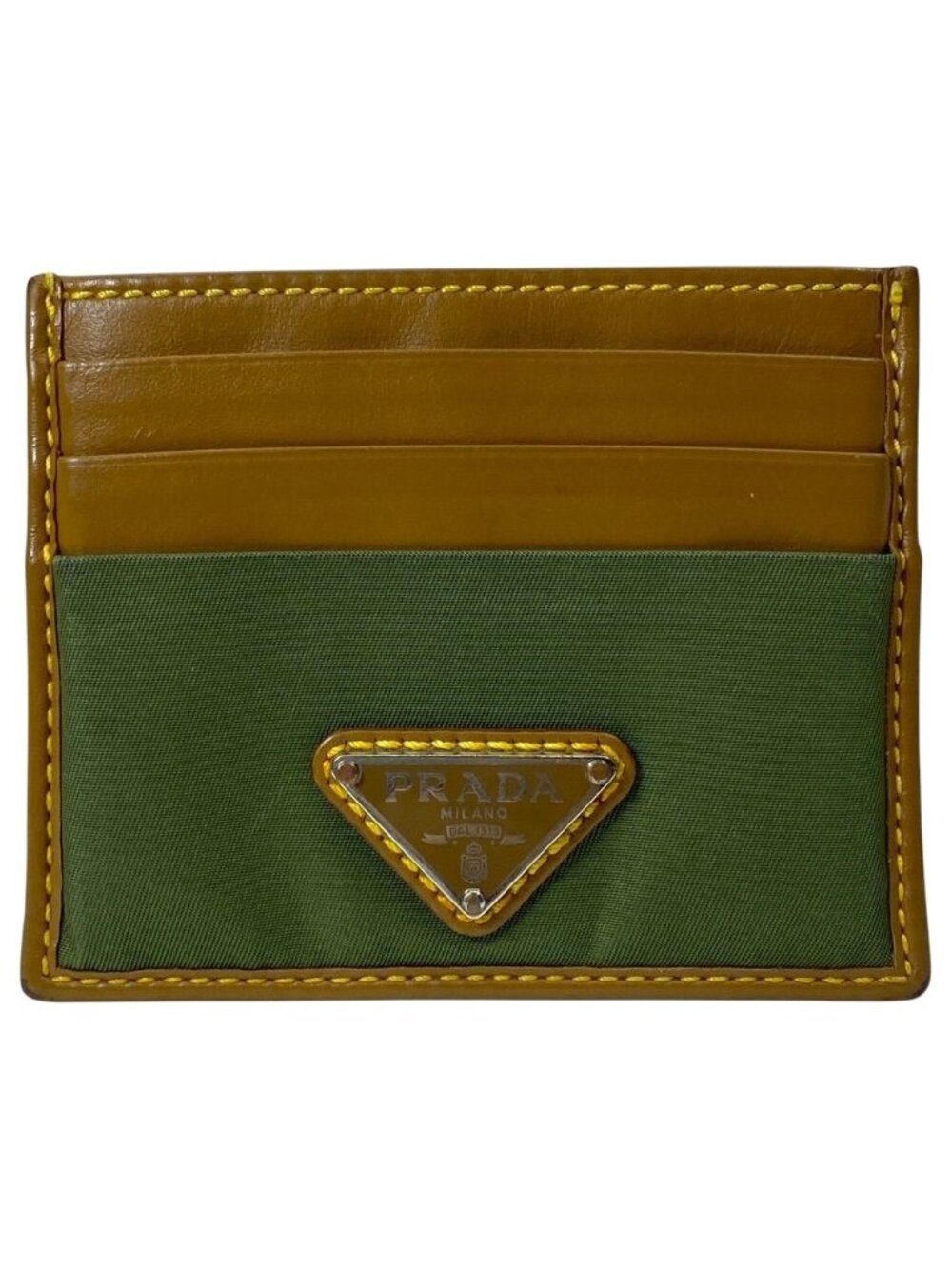 Prada Speedlock Re-Nylon Card Case Business Holder Triangle Logo Leather Brown